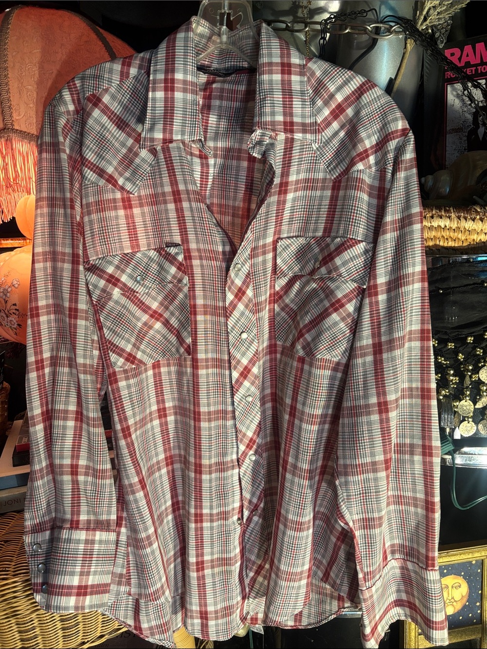 Men's Chute Red plaid vintage western Long-Sleeve Button-Up Shirt